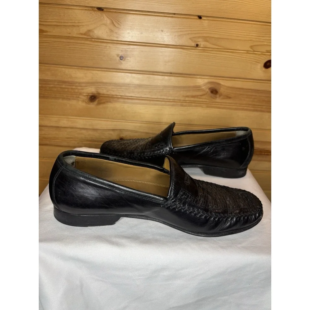 Johnston & Murphy Men's‎ Penny Loafer 9 Woven Black Moc Toe Dress Shoe Leather